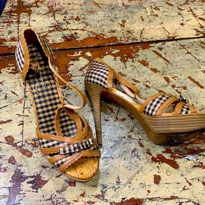 Jessica Simpson gingham heels 8.5 size adjustable